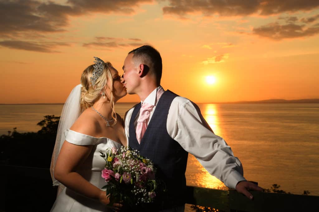 Bride &amp; Groom Sunset wedding photography at Walton Park Hotel