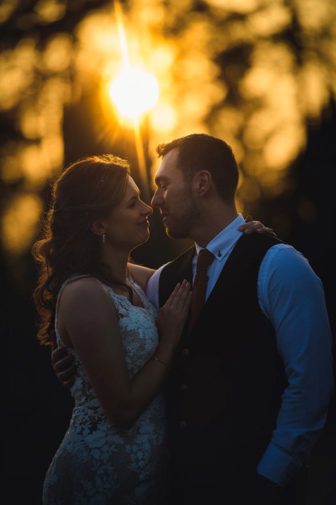 Bride &amp; Groom sunset wedding photography at Tortworth Court