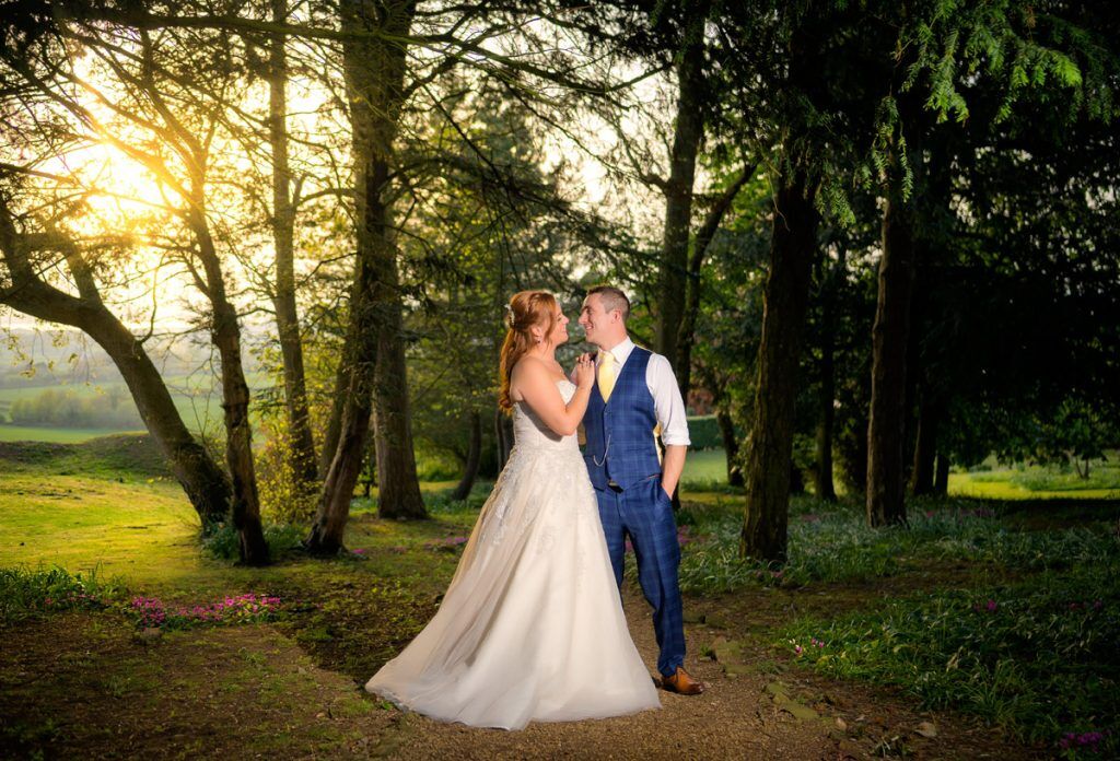 Bride &amp; Groom sunset wedding photography at Old Down Manor