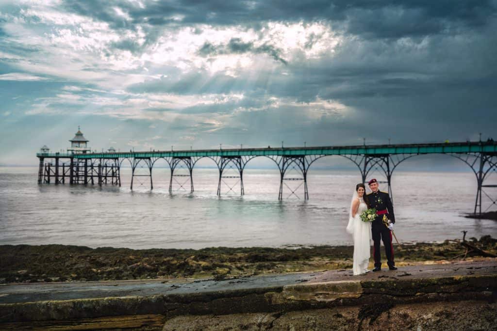 Military Bride &amp; Groom wedding photography at Clevedon seafront