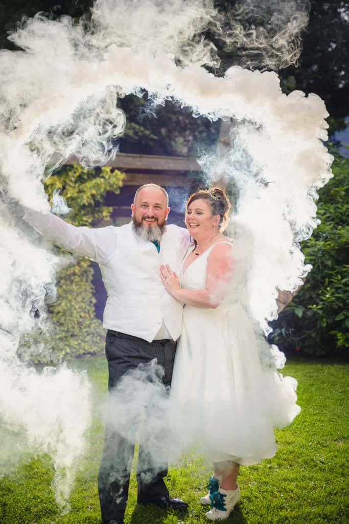 Smoke grenade Bride &amp; Groom wedding photography at Egypt Mill