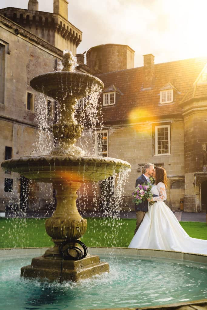 Sunset Bride &amp; Groom wedding photography at Thornbury Castle